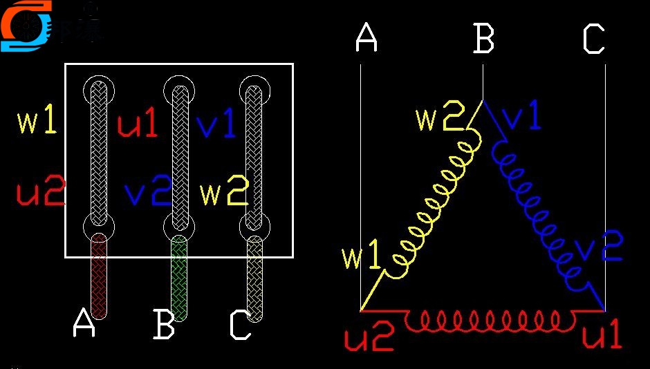 三相异步电机三角形接线示意图