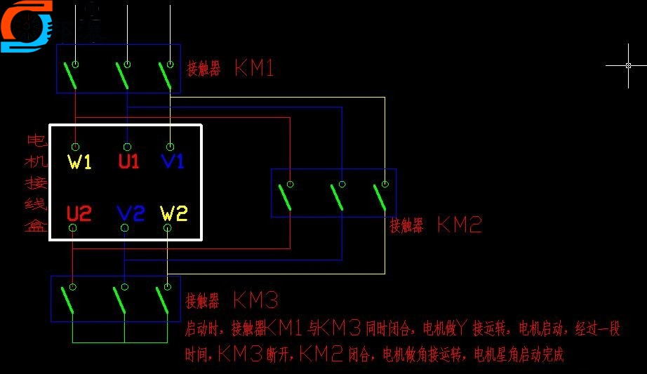 三相异步电机星三角降压接线示意图