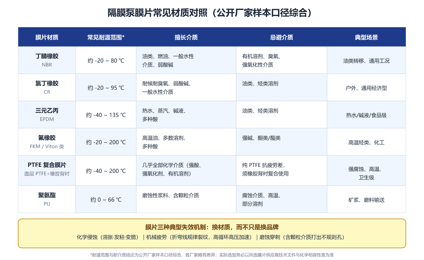 隔膜泵膜片常见材质对照