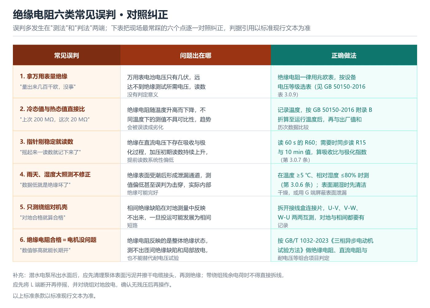 水泵电机绝缘电阻六类常见误判对照表