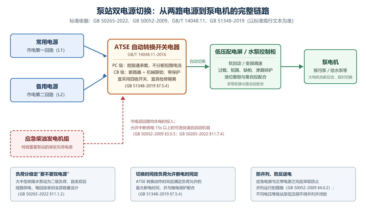 泵站双电源切换:从两路电源到泵电机的完整链路